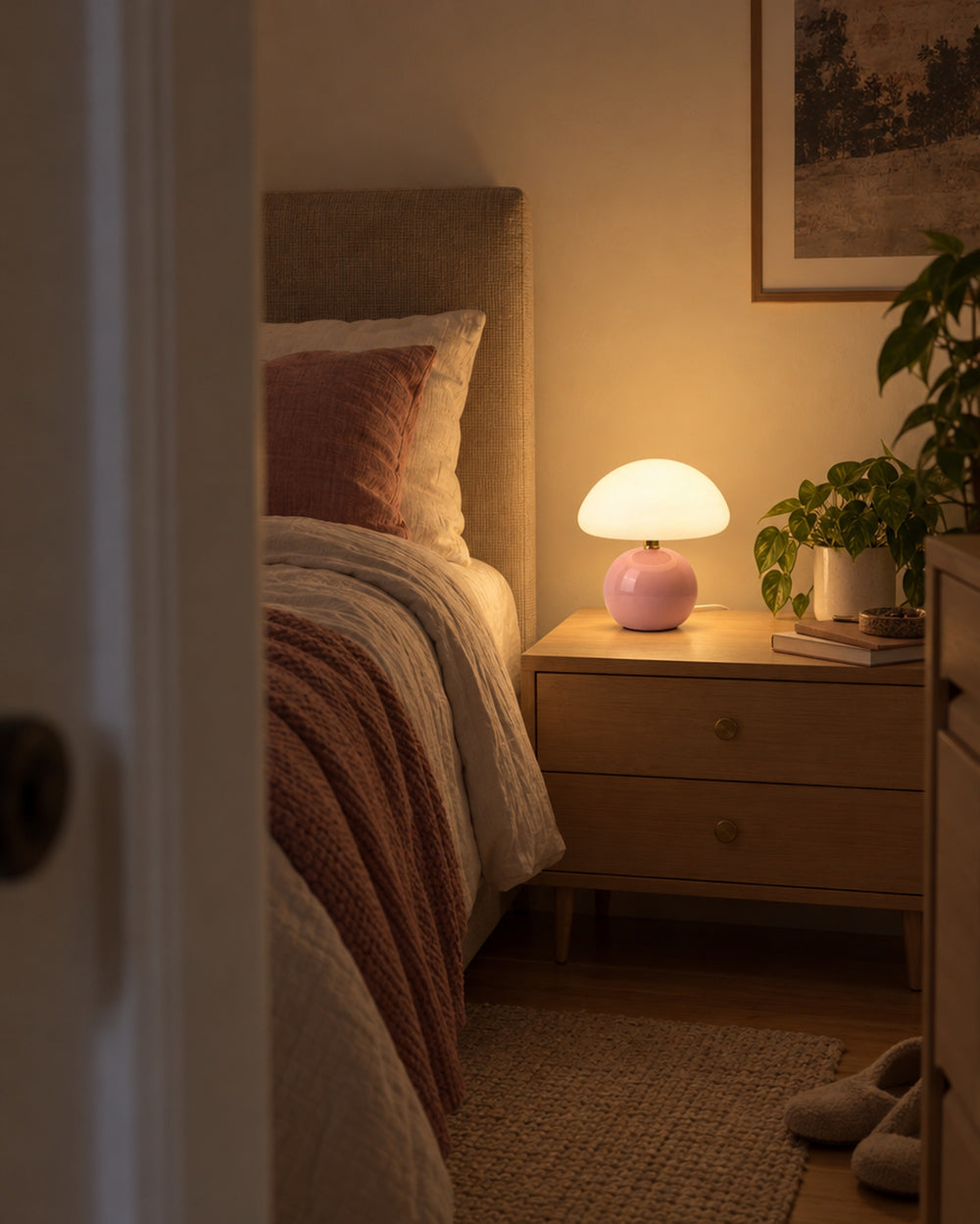 Dolce Mushroom Nightstand Lamp in a real home