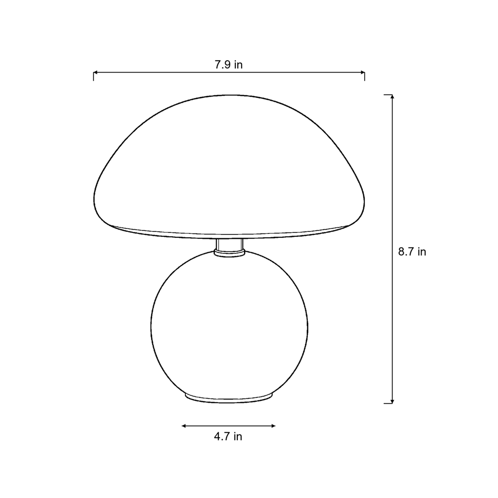 Dimensions sketch of the Dolce Mushroom Nightstand Lamp with measurements