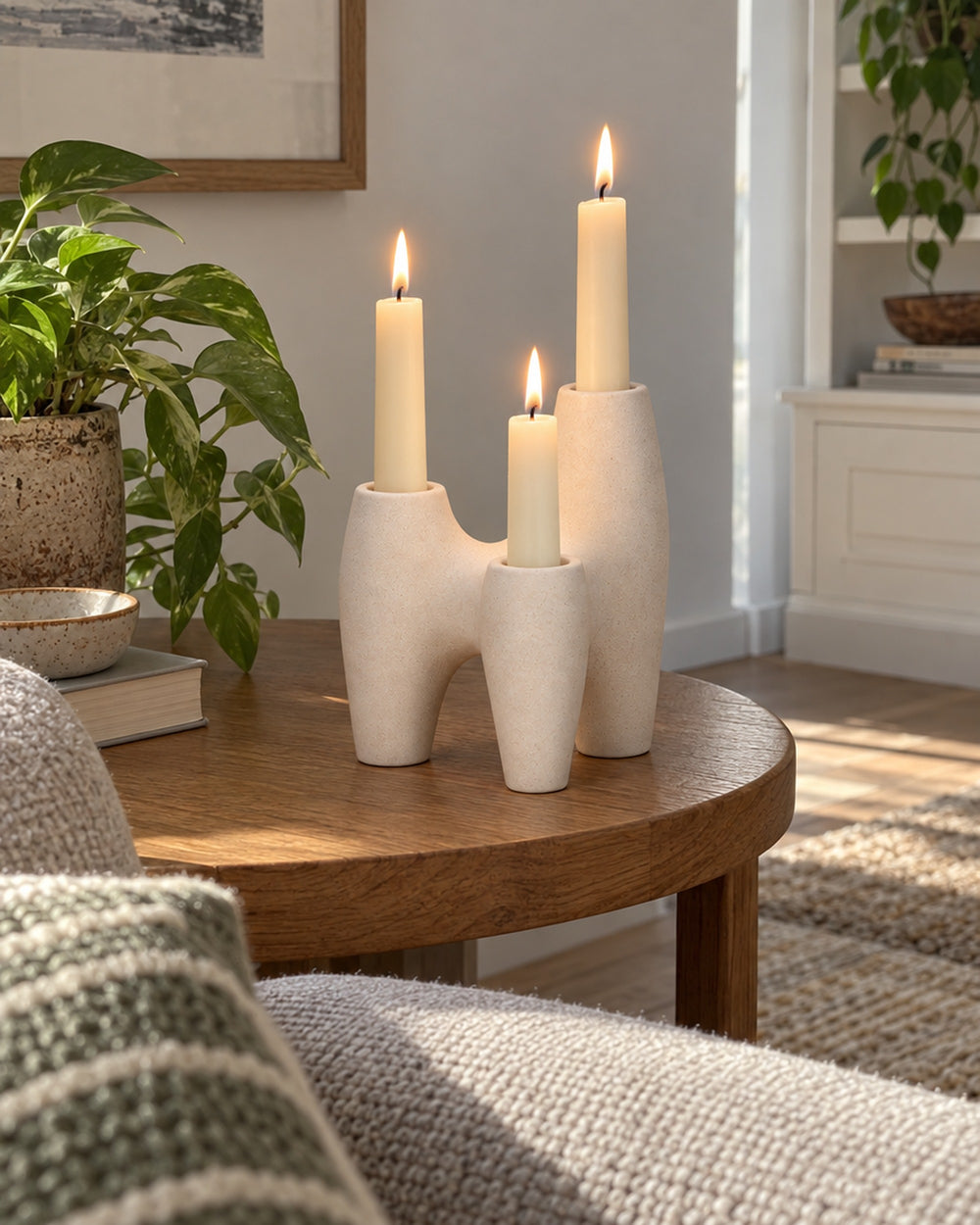 Duna Sculptural Ceramic Candle Holder in a real home