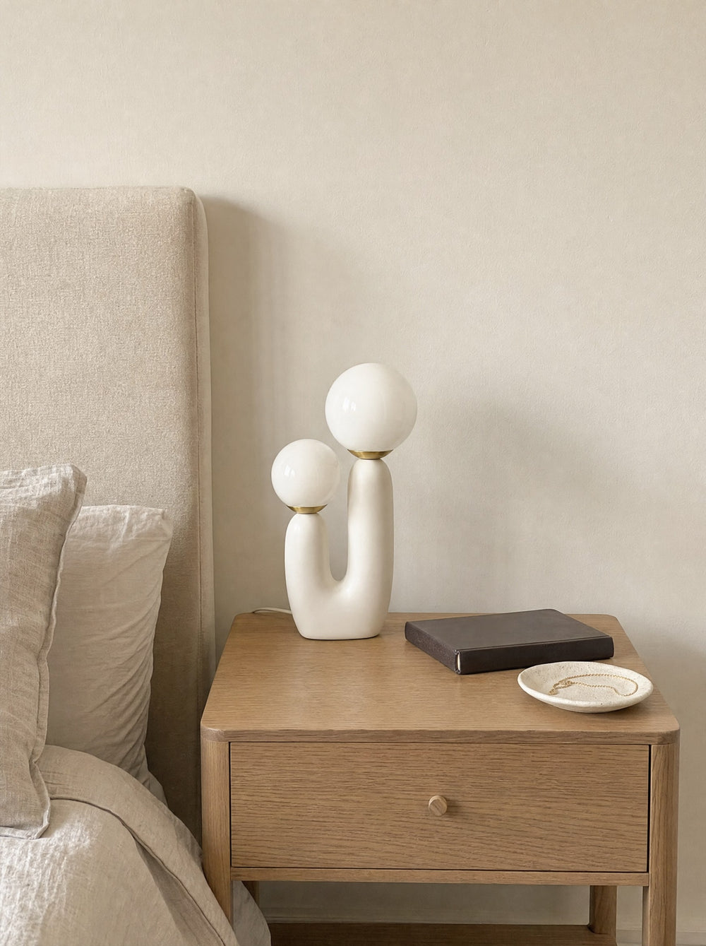 Duo Globe Sculptural Nightstand Lamp, in daylight