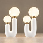 Duo Globe Sculptural Nightstand Lamp, Set of 2, both lamps switched on
