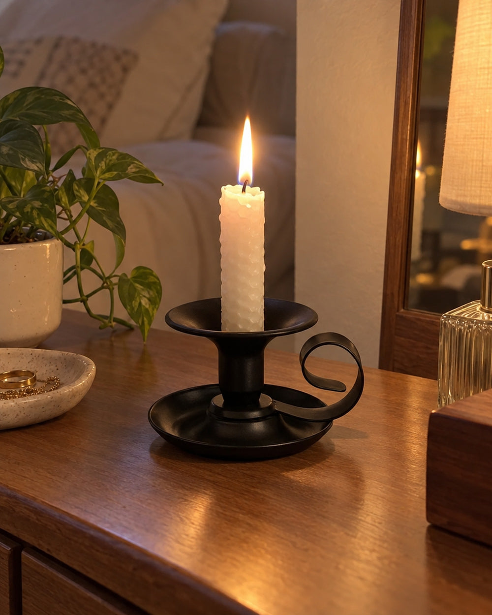 Tazza Iron Teacup Candle Holder in a real home