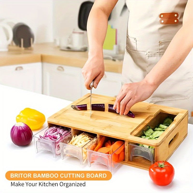 Bamboo Cutting Board with Storage Trays