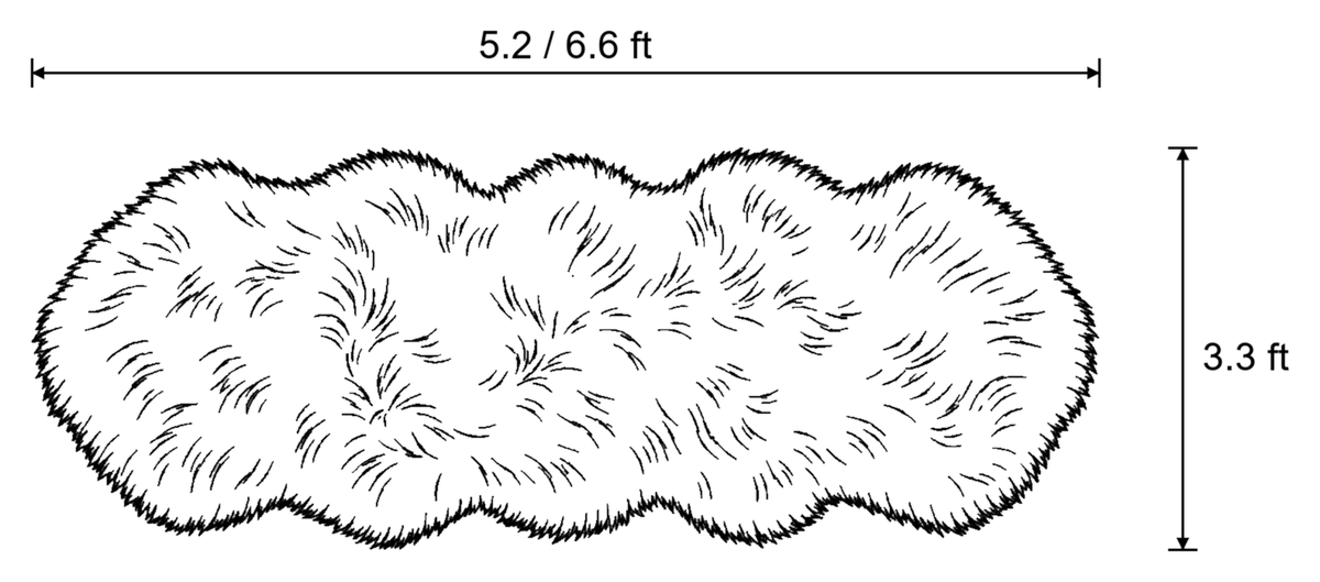 Dimensions sketch of the Faux Sheepskin Rug, Cream, 2.8 in Fluffy Pile with measurements