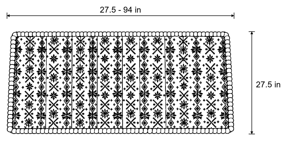 Dimensions sketch of the Festive Holiday Winter Sofa Cover with measurements