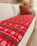 Festive Red: Festive Holiday Winter Sofa Cover, styled on a sofa