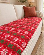 Festive Red: Festive Holiday Winter Sofa Cover, styled on a sofa