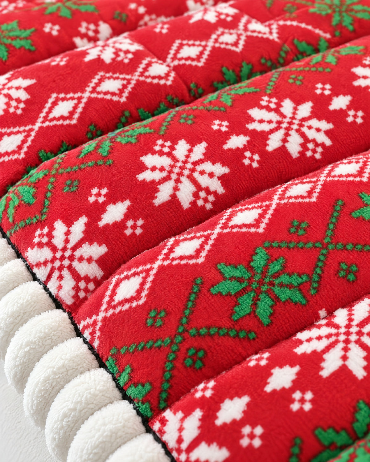 Festive Red: Close-up of the fabric of the Festive Holiday Winter Sofa Cover