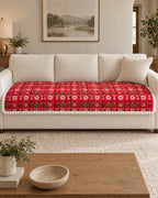 Festive Red: Festive Holiday Winter Sofa Cover shown on a full sofa