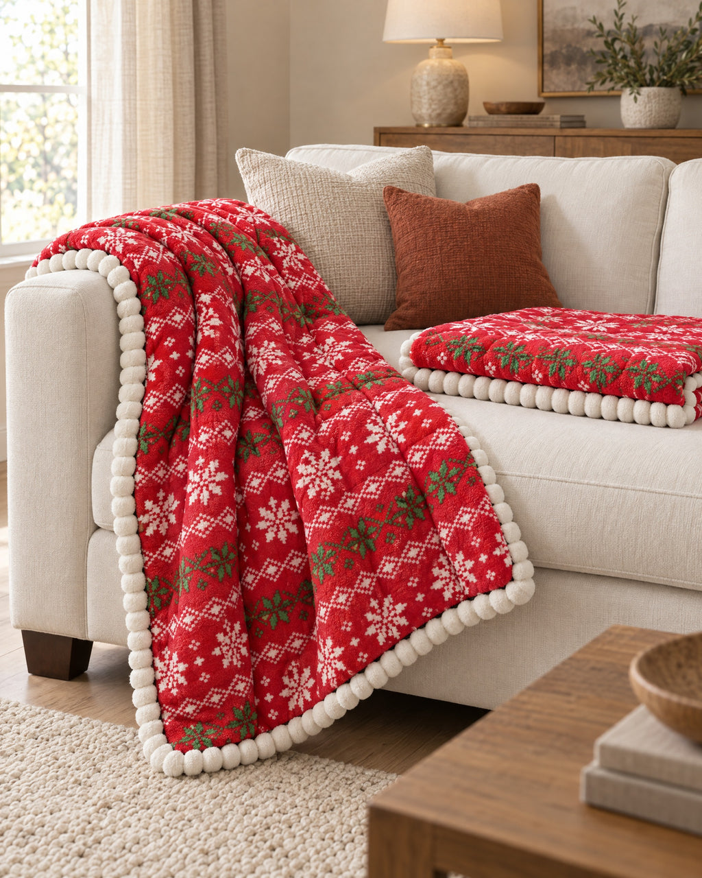 Festive Red: The drape and fall of the Festive Holiday Winter Sofa Cover