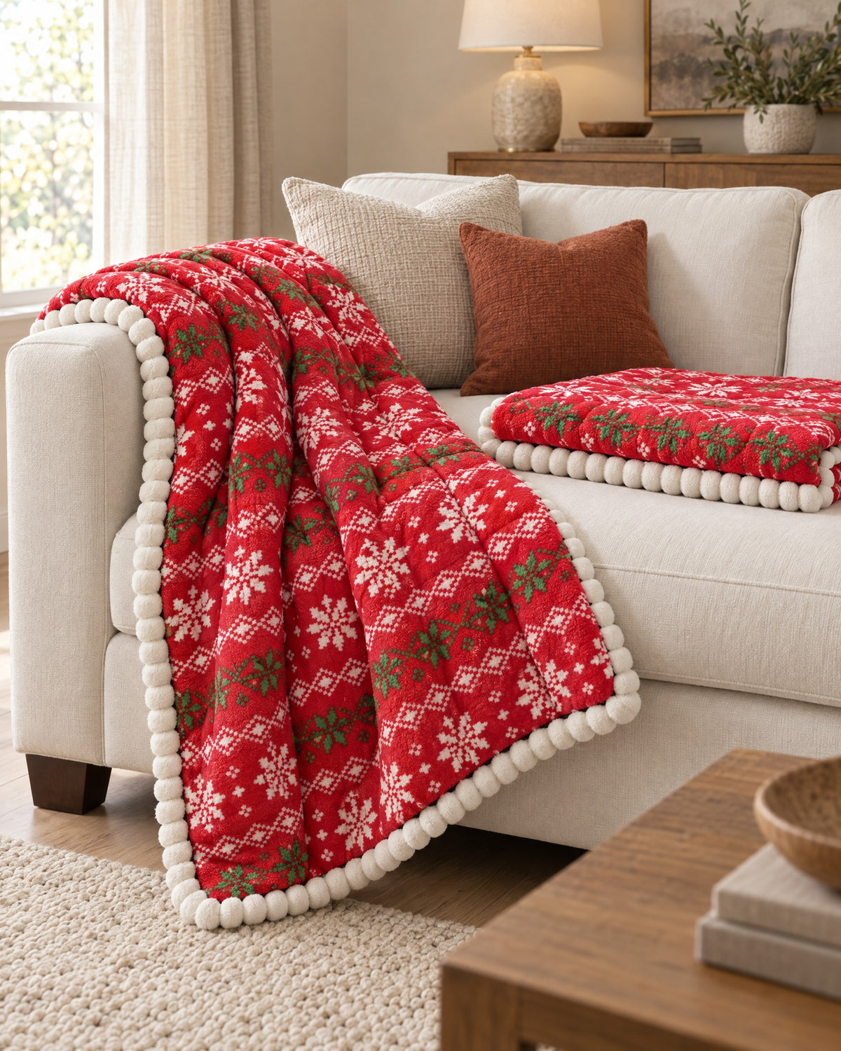 Festive Red: The drape and fall of the Festive Holiday Winter Sofa Cover