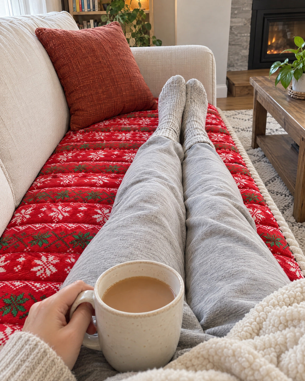 Festive Holiday Winter Sofa Cover in a real home