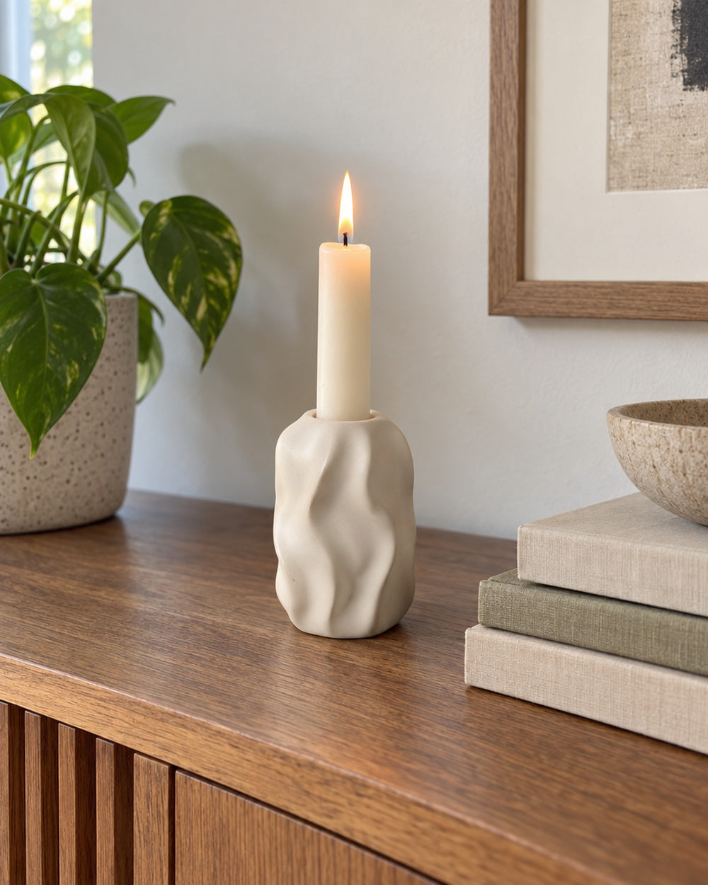 Wave Abstract Ceramic Candle Holder in a real home