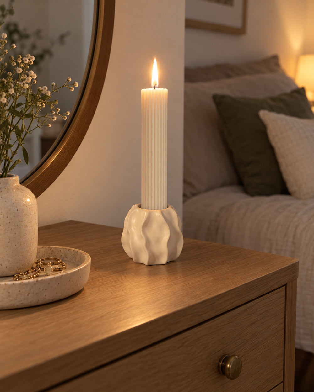 Wave Abstract Ceramic Candle Holder in a real home
