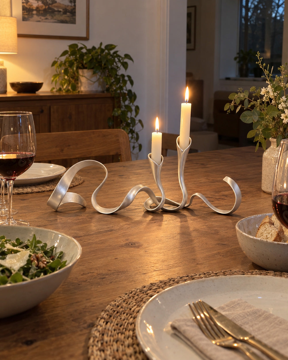 Ribbon Metal Candelabra in a real home