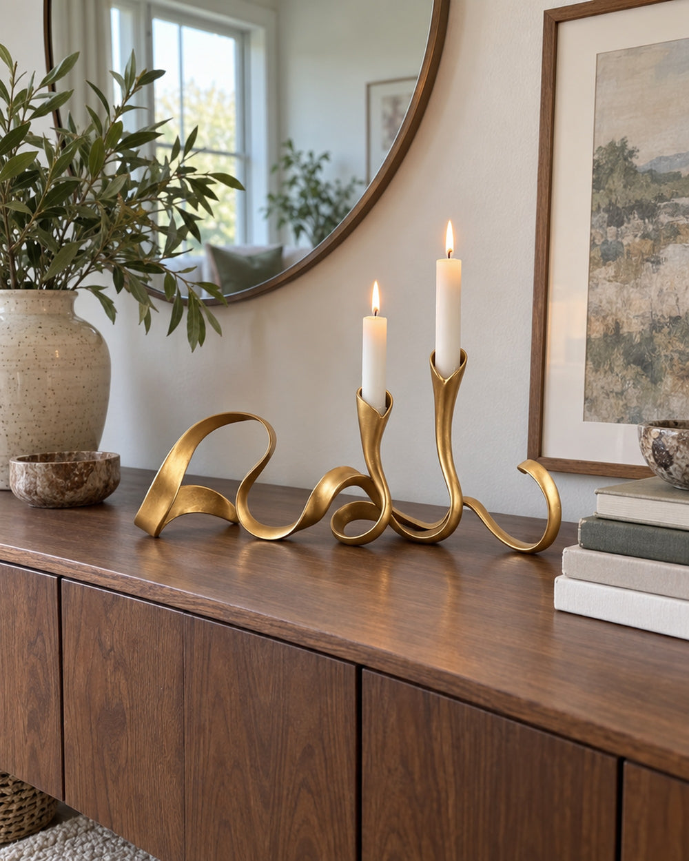 Ribbon Metal Candelabra in a real home
