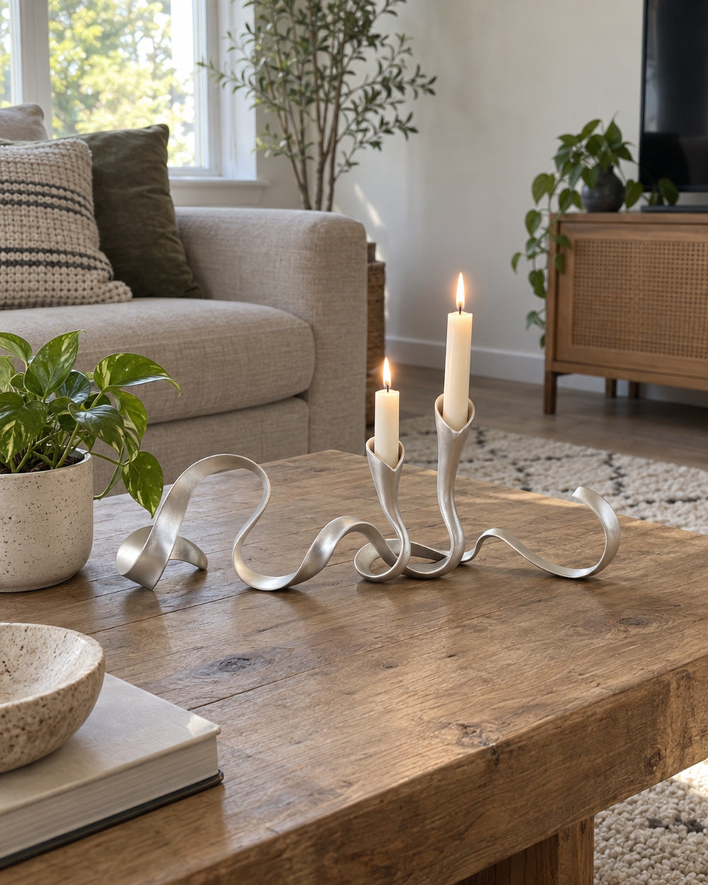 Ribbon Metal Candelabra in a real home