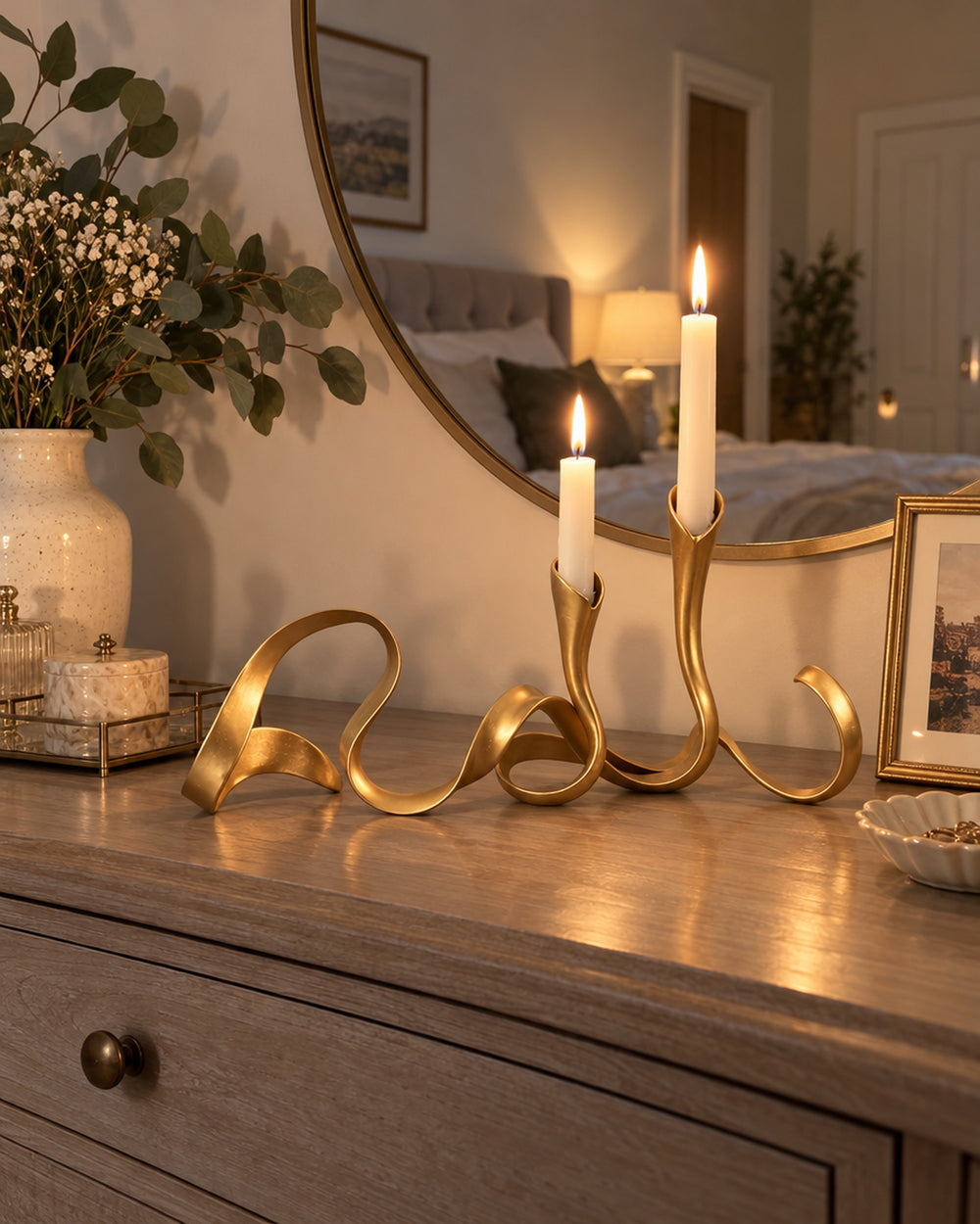 Ribbon Metal Candelabra in a real home