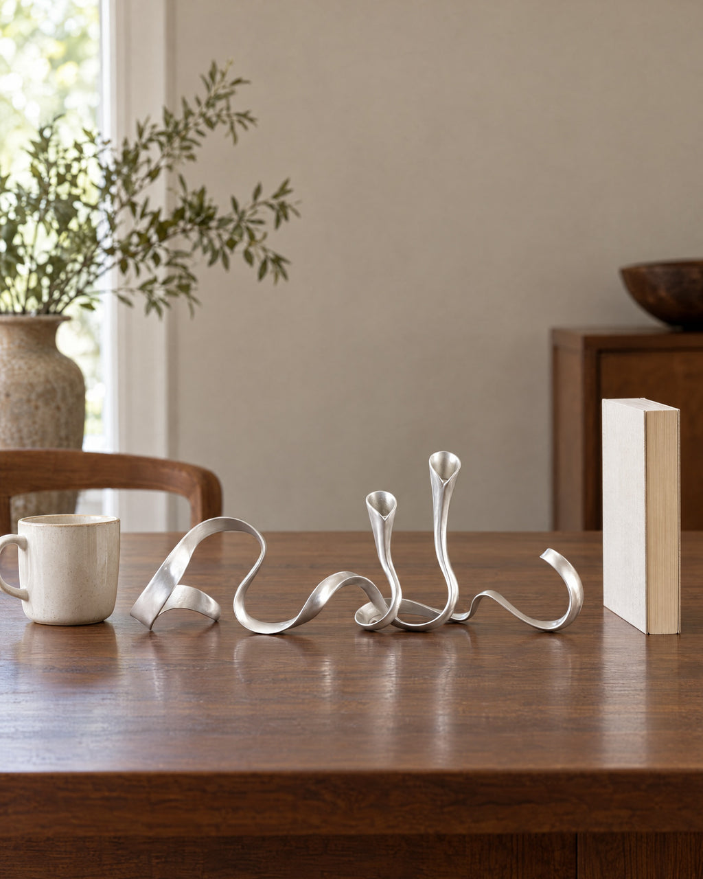 Silver: Ribbon Metal Candelabra shown at true scale