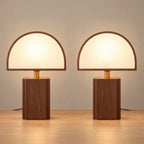 Halvo Half Dome Walnut Nightstand Lamp, Set of 2, both lamps switched on
