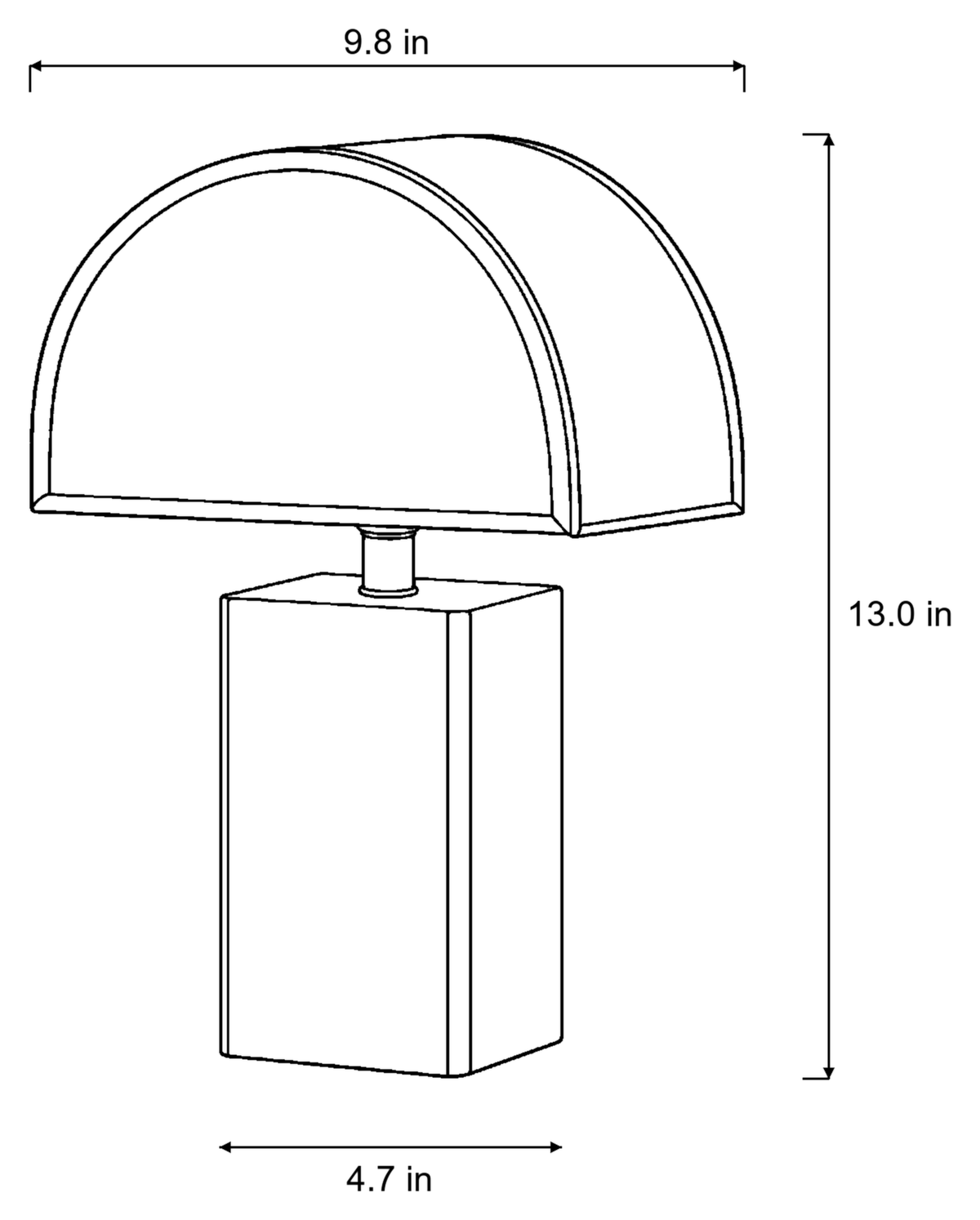 Dimensions sketch of the Halvo Half Dome Walnut Nightstand Lamp with measurements