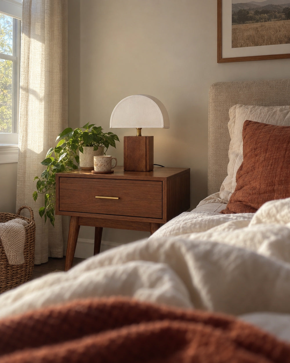 Halvo Half Dome Walnut Nightstand Lamp in a real home
