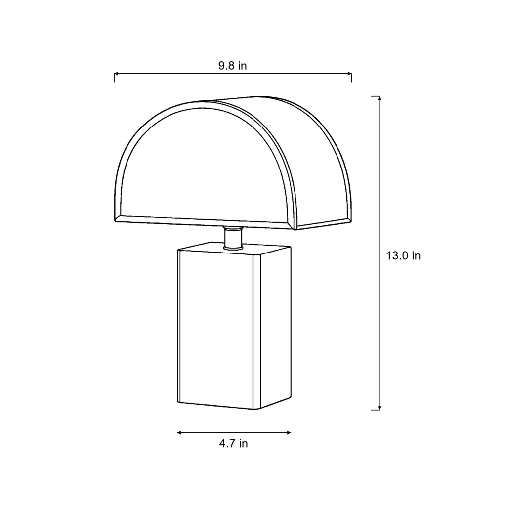 Dimensions sketch of the Halvo Half Dome Walnut Nightstand Lamp with measurements