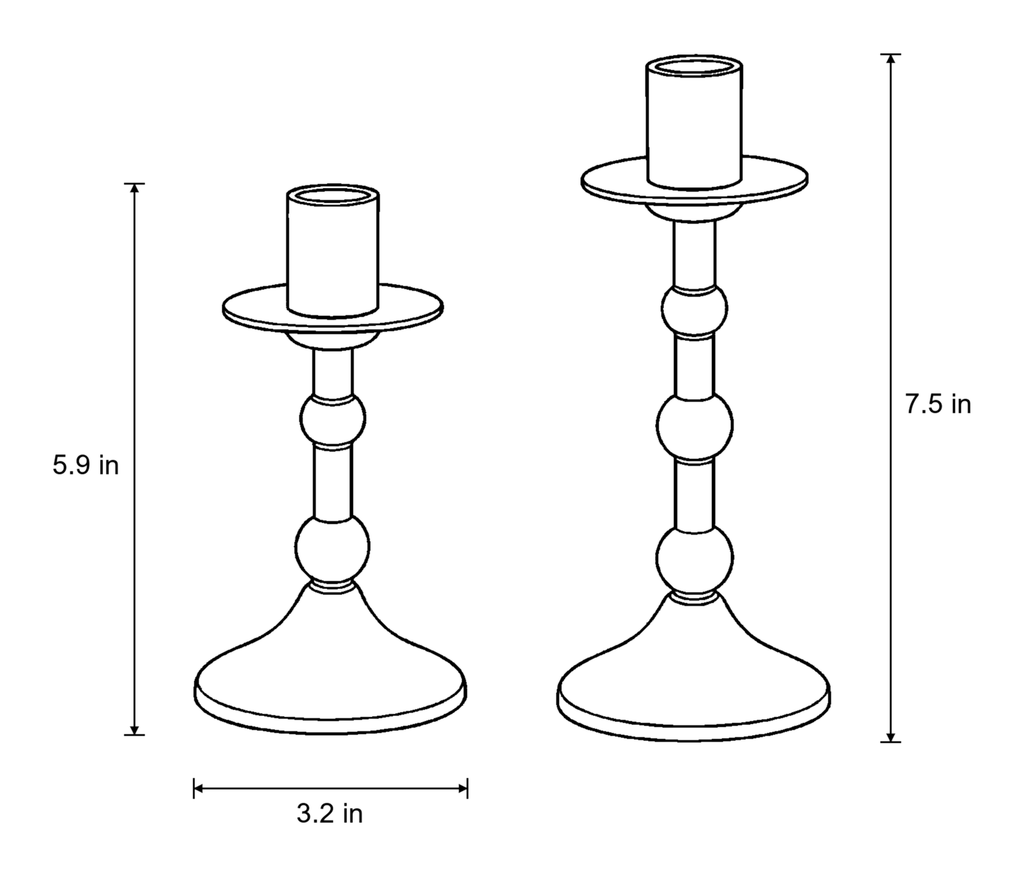 Dimensions sketch of the Heritage Distressed Metal Candlestick with measurements