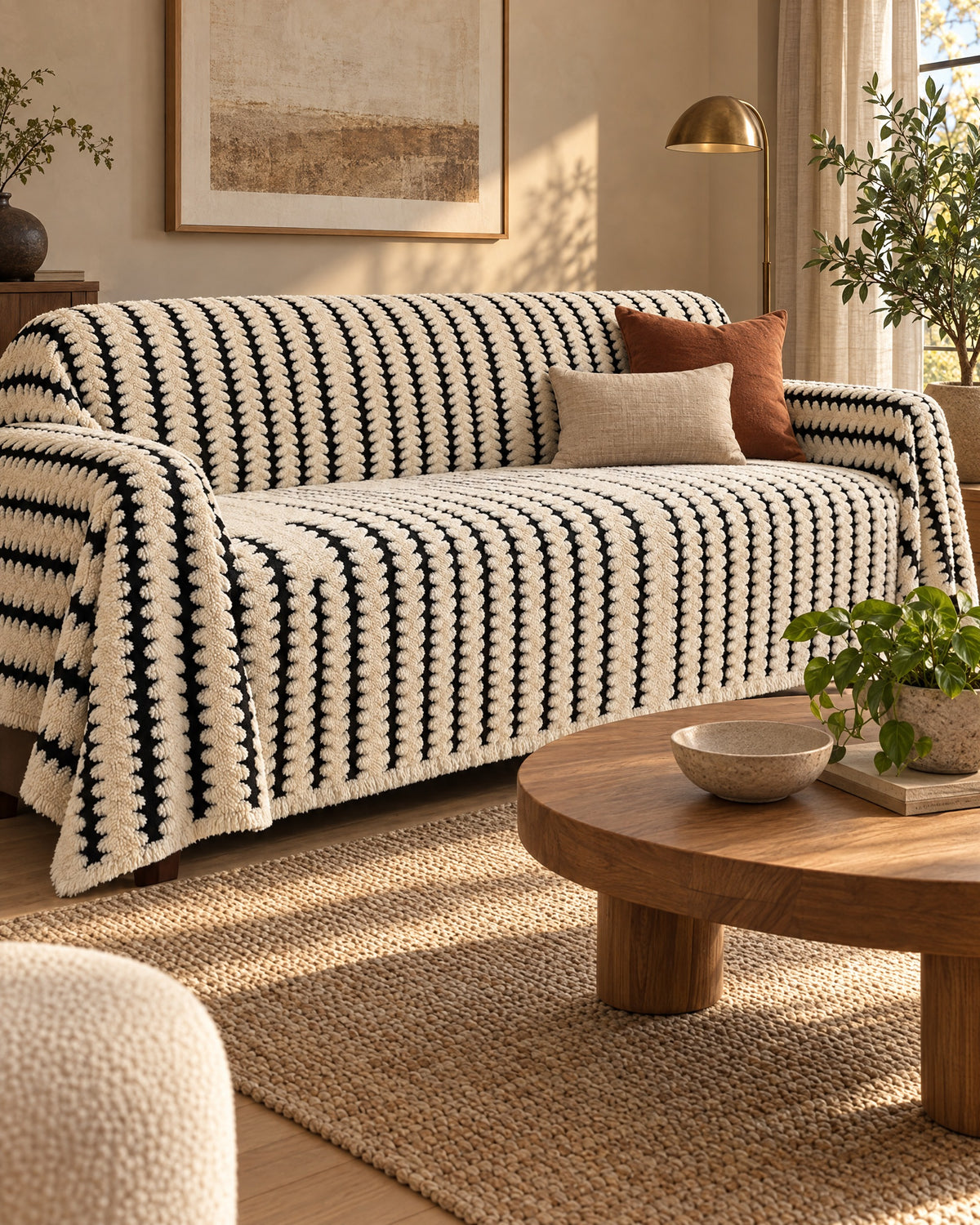 Ivory Contrast: Heritage Plush Tufted Sofa Cover in a warm living room