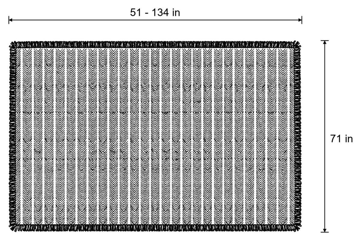 Dimensions sketch of the Herringbone Chenille Tassels Sofa Cover with measurements