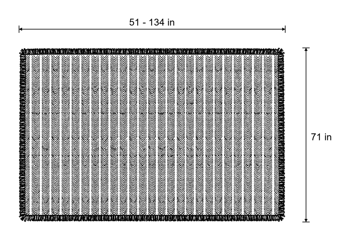 Dimensions sketch of the Herringbone Chenille Tassels Sofa Cover with measurements