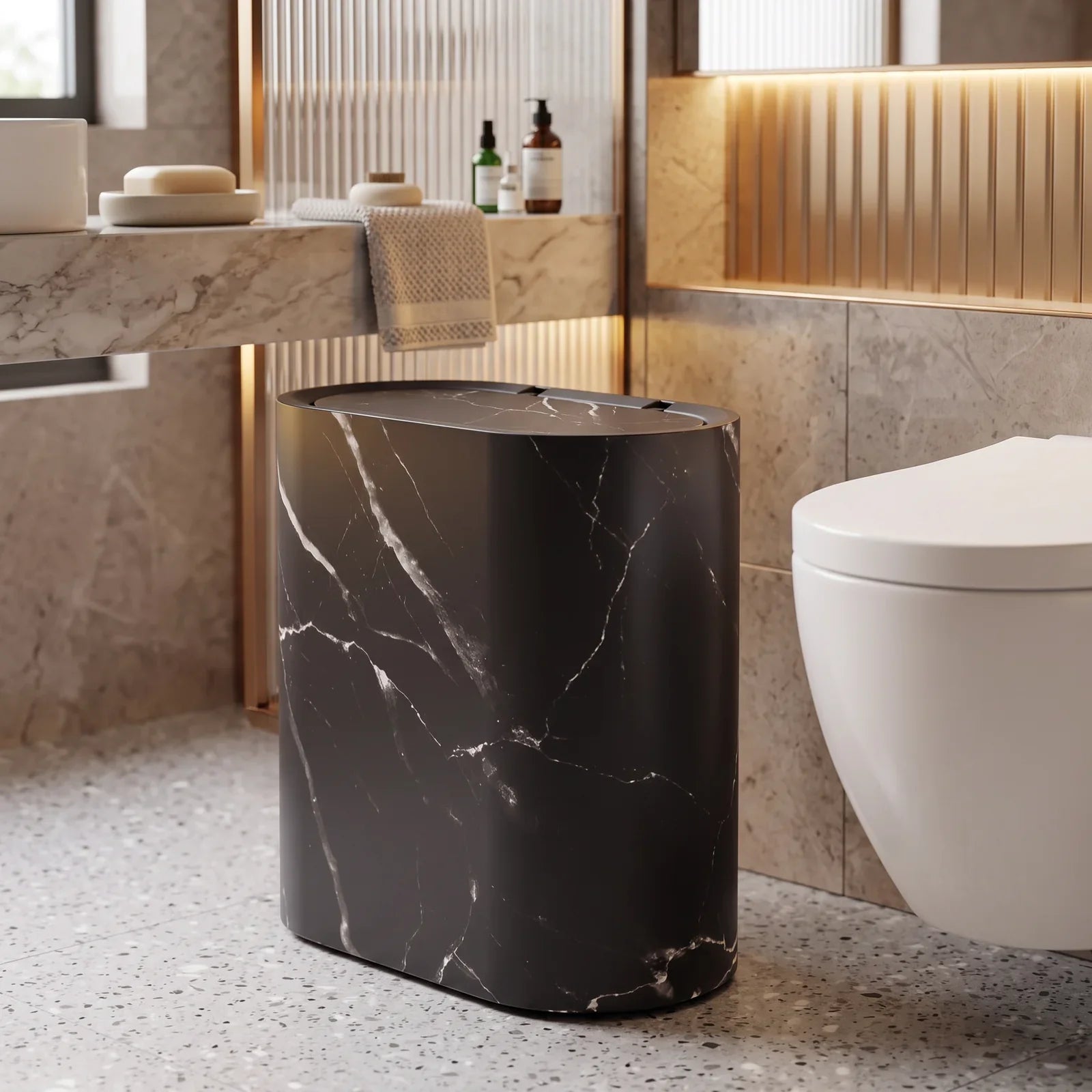 Marble Pattern Trash Can