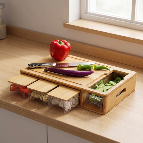 Bamboo Cutting Board with Storage Trays
