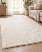 Ivory: Ivory Shag Area Rug, 1.1 in Plush Pile styled in a warm living room