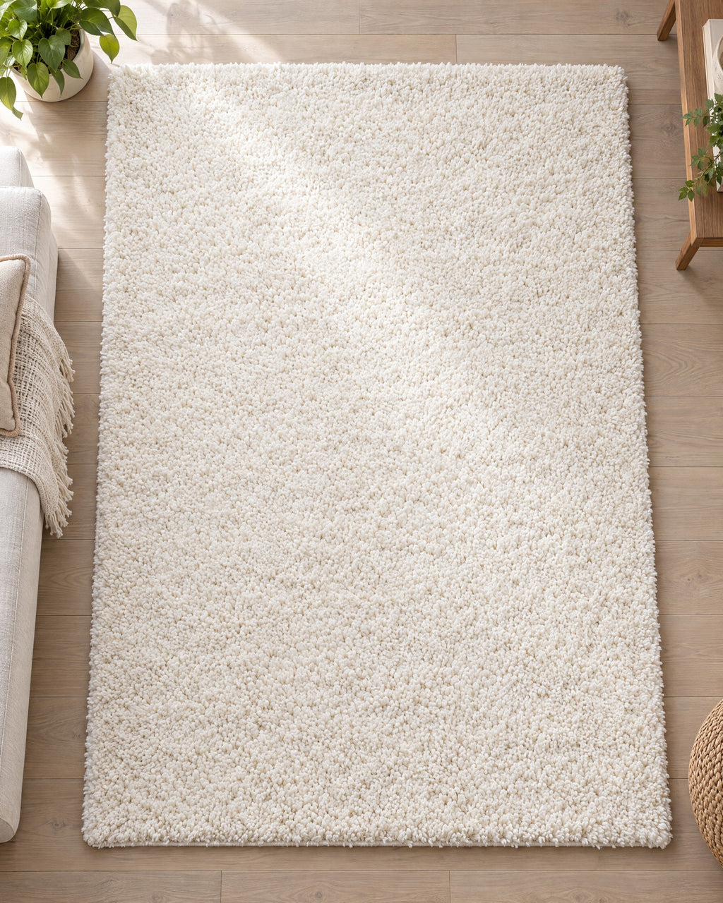 Ivory: The Ivory Shag Area Rug, 1.1 in Plush Pile seen flat from above
