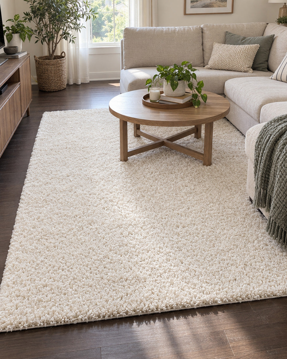 Ivory Shag Area Rug in a real home
