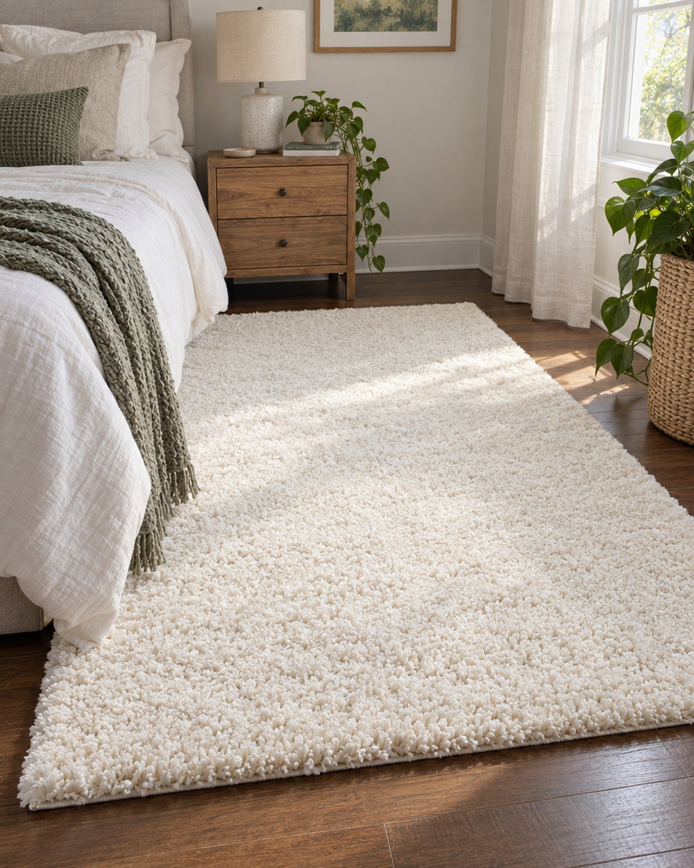 Ivory Shag Area Rug in a real home