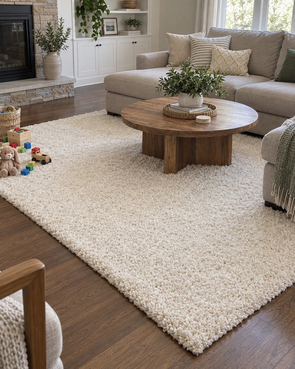 Ivory Shag Area Rug in a real home