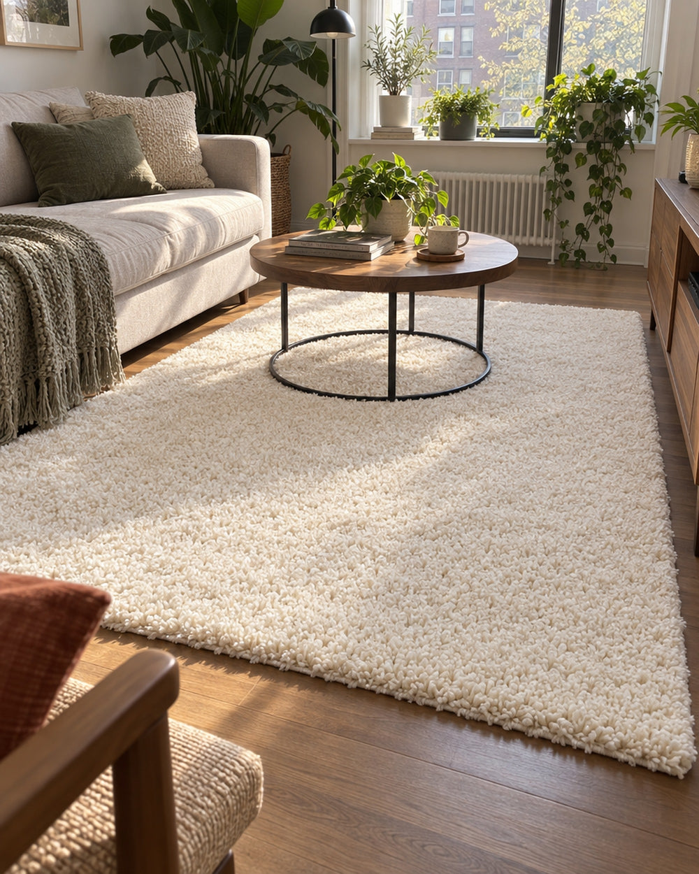 Ivory Shag Area Rug in a real home
