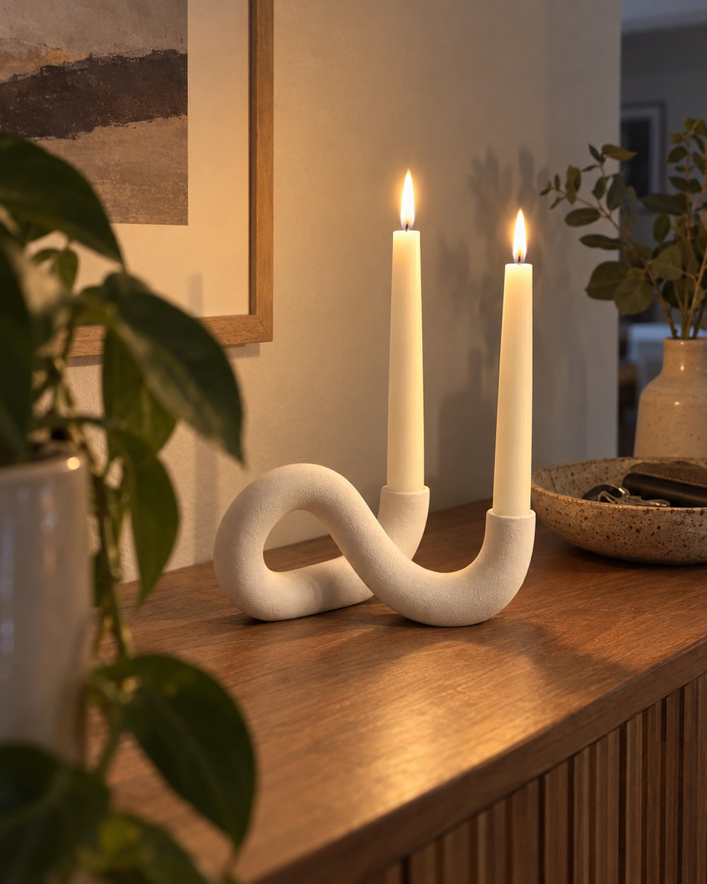 Knot Sculptural Double Candle Holder in a real home