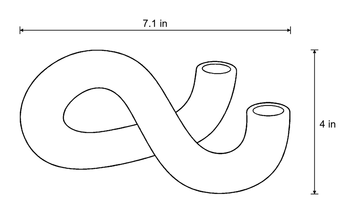 Dimensions sketch of the Knot Sculptural Double Candle Holder with measurements