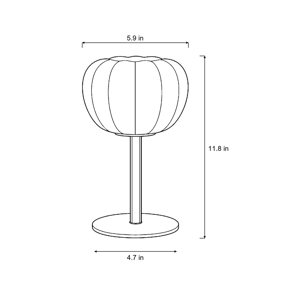 Dimensions sketch of the Luna Ribbed Opal Glass Nightstand Lamp with measurements