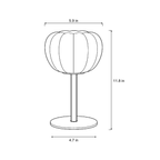 Dimensions sketch of the Luna Ribbed Opal Glass Nightstand Lamp with measurements