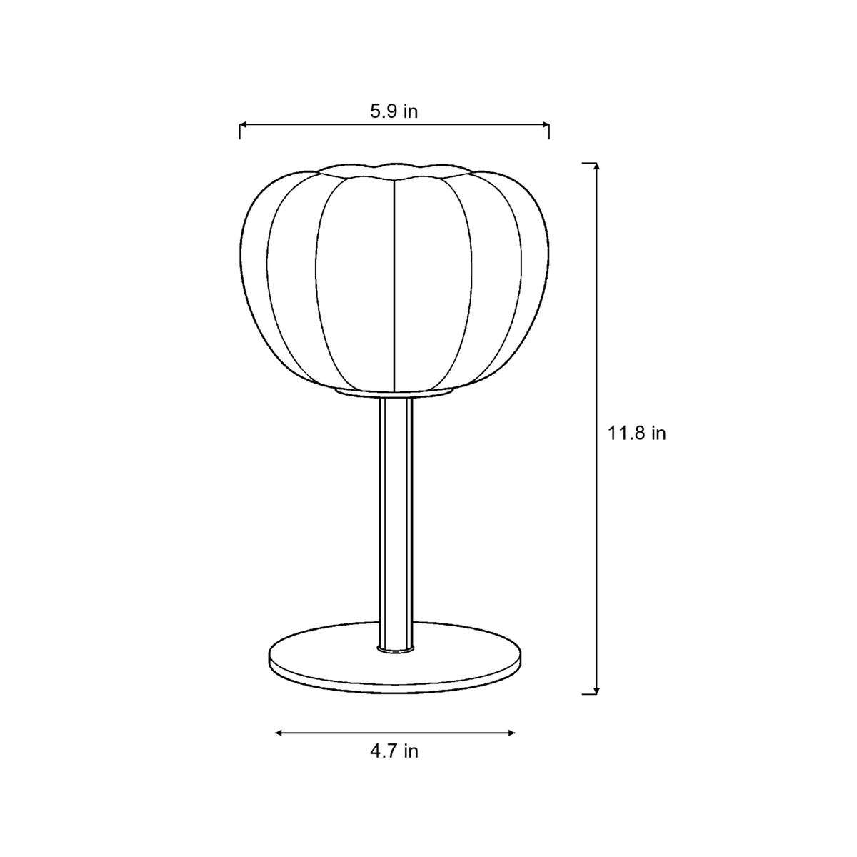 Dimensions sketch of the Luna Ribbed Opal Glass Nightstand Lamp with measurements