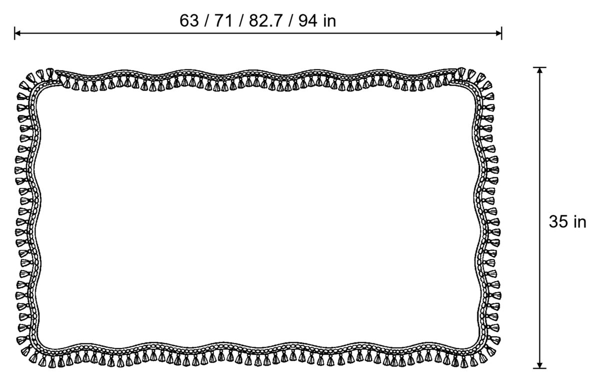 Dimensions sketch of the Luxury Chenille Woven Texture Tassel Sofa Cover with measurements