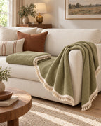 Olive Charm: The drape and fall of the Luxury Chenille Woven Texture Tassel Sofa Cover