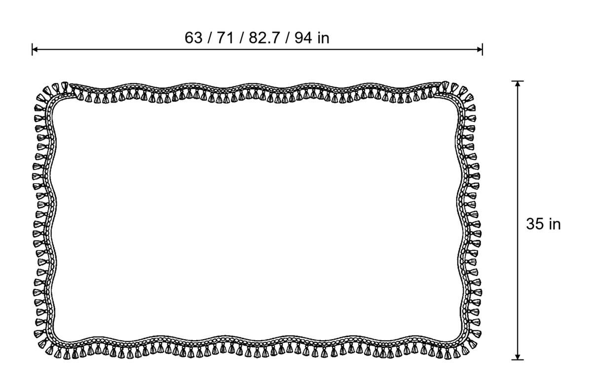 Dimensions sketch of the Luxury Chenille Woven Texture Tassel Sofa Cover with measurements