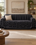Charcoal Black: Luxury Urban Maze Sofa Cover shown on a full sofa