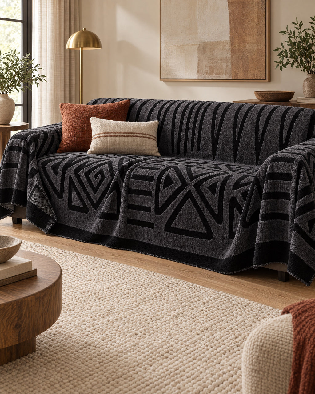 Charcoal Black: The drape and fall of the Luxury Urban Maze Sofa Cover