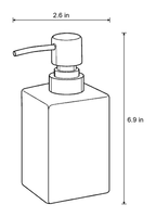 Dimensions sketch of the Marble Soap Dispenser, Square Ceramic, Gold Pump with measurements